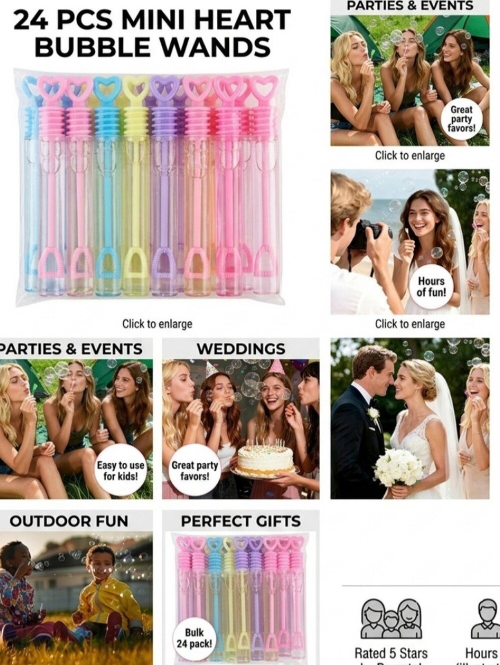 🍎NEW 24 Pc Mini Heart Bubble Wands Bulk Pack Pastel Colors Party Favors Wedding